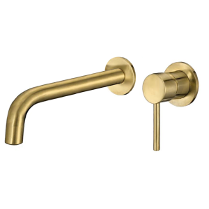 Valaz grifo lavabo empotrado redondo monomando caño de 21cm oro mate