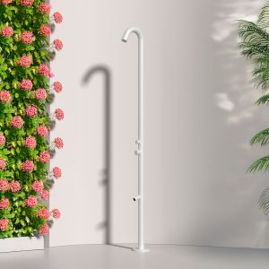 Ducha exterior blanca en acero inox 316l con mezclador y lavapies