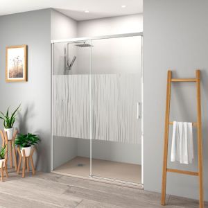 Mampara frontal + puerta corredera 170  cm muse cromado serigrafiado