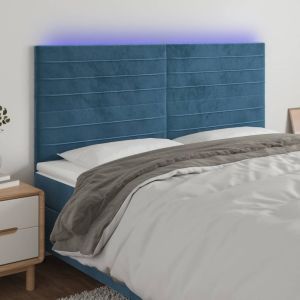 Cabecero con luces LED terciopelo azul oscuro 200x5x118/128 cm eso6730