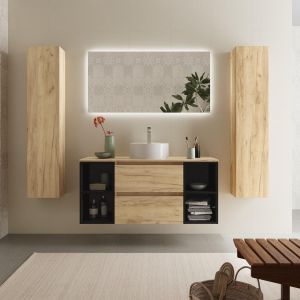Mueble baño bequia plus 120 cmroble y 2 coquetas negro+ lavabo +encimera