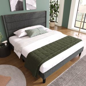 Cama tapizada 140x200cm con cabecero acolchado lino – gris