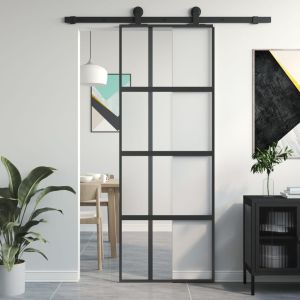 Puerta corredera vidrio templado y aluminio negra 76x205 cm esxt5891