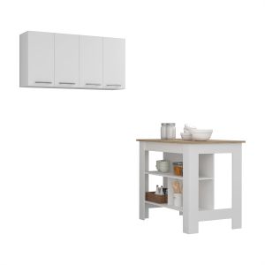 Conjunto caLEDon de cocina, isla de cocina + módulo superior de pared