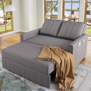 Sofá cama plegable tela gris antiguo 2 plazas con respaldo ajustable