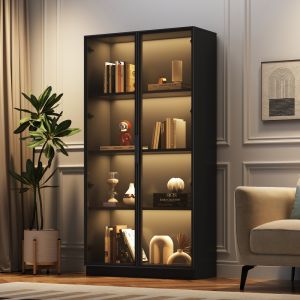 Vitrina con LED control por app 2 puertas cristal negro 160x80x40cm