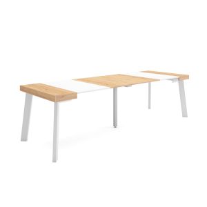 Mesa extensible, 58/262x90x73cm, roble y blanco, patas de madera rf3114