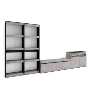 Muebles de salón para tv, 370x35x186cm, cemento, chimenea eléctrica rf3171