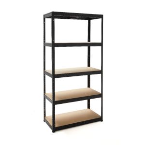 Estantería metálica almacenaje acero en negro y 5 baldas de mdf, 150x75x30