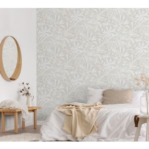 Papel pintado tnt autoadhesivo hojas de helecho gris y beige 53x300 cm