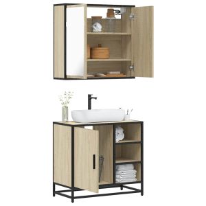 Set de muebles de baño 2 pzas madera contrachapada roble sonoma esb2944