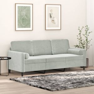 Sofá de 3 plazas con cojines terciopelo gris claro 180 cm es4994