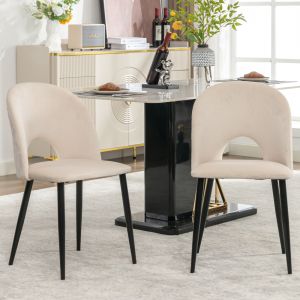Silla de comedor terciopelo beige set 2 con patas ajustables