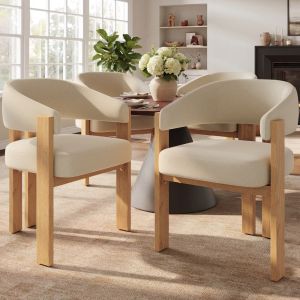 Silla de comedor franela beige con patas efecto madera