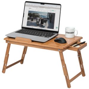 Mesa para portátil, bambú 55x35x26 cm ajustable, con puerto usb marrón