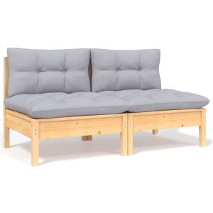 vidaXL sofá de jardín de 2 plazas con cojines madera maciza pino gris