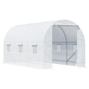Invernadero de túnel metal, pe color blanco 445x200x200 cm outsunny