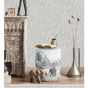 Papel pintado gaulan  hexágonos gris y líneas plata en 10.6m²