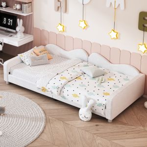 Cama tapizada 90x200cm sofá cama con respaldo mdf – blanco