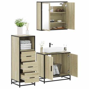 Set de muebles de baño 3 pzas madera contrachapada roble sonoma esb1545