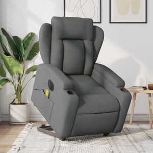 Sillón de masaje eléctrico reclinable elevable tela gris oscuro qweo7207