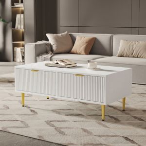 Mesa de centro para salón mdf blanco y dorado 40x100x50cm