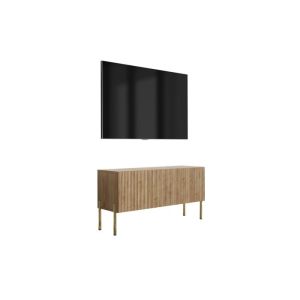 Mueble de tv ranurado - roble craft - patas doradas - 100 x 32 x 52 cm
