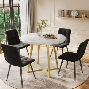 Conjunto de mesa y sillas mdf multicolor 5 piezas 4 sillas tapizadas