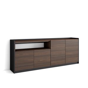 Aparador para salón, 207x37x80cm, roble oscuro y negro rf4270