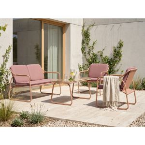 Conjunto de jardín con mesa 4 plazas calascio metal marrón