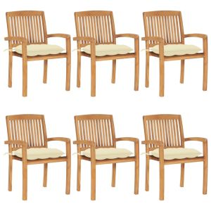 vidaXL sillas de jardín apilables 6 uds madera de teca con cojines