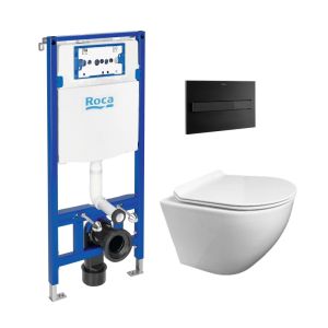 Pack cisterna roca duplo y pulsador pl7 negro mat con wc round smart de kp