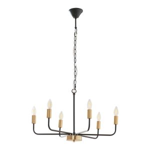 Lámpara de araña bishop 6 luces e14 vintage 153x62x62cm negro/latón lux.pro