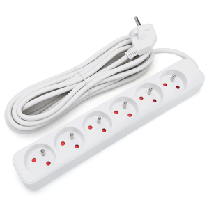 Aigostar regleta alargador de 6 enchufes 16a 2p + e, cable 5m, blanco