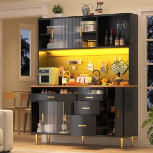 Vitrina para cocina salón con LED negro 171x145x39cm