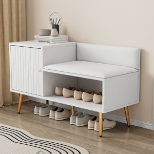 Zapatero con asiento acolchado y respaldo blanco 58x100x38cm