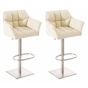 Lote de 2 taburetes de bar damaso de similicuir, crema-acero inoxidable