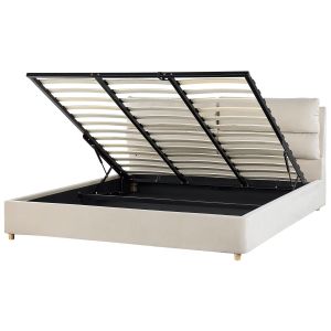 Cama con almacenaje batilly terciopelo beige claro 180 x 200 cm