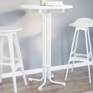 Mesa alta de comedor madera ingeniería y acero blanco ø70x110cm oif578859