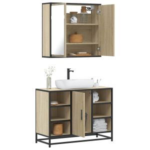 Set de muebles de baño 2 pzas madera contrachapada roble sonoma esb5943