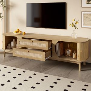 Mueble de tv puertas correderas y cajones ratán natural 46x170x39,5cm