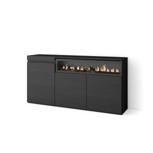 Aparador para salón, 150x35x75cm, negro, chimenea eléctrica rf2514