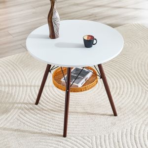 Mesa de comedor redonda para 2 a 4 personas madera nogal y blanco 80 cm