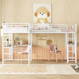 Cama altillo 90x200cm con escritorio escaleras barandilla blanca