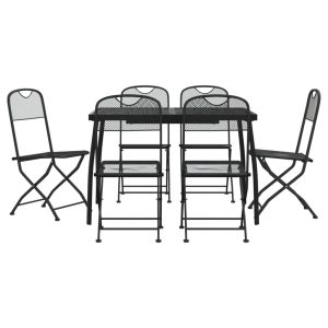 vidaXL juego de comedor de jardín 7 pzas malla metálica gris antracita