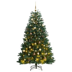 vidaXL árbol de navidad artificial con bisagras 300 LED y bolas 240 cm