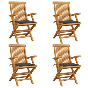 vidaXL sillas de jardín 4 uds madera teca con cojines gris antracita