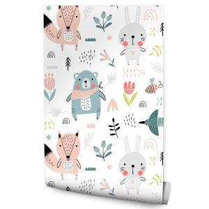 Papel Pintado Para Dormitorio Infantil Conejos Zorros Osos 53cm x 10m