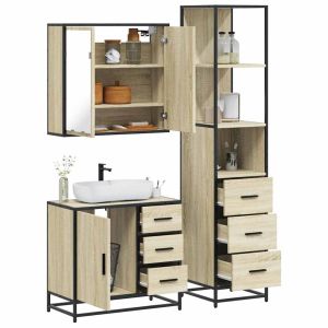 Set de muebles de baño 3 pzas madera contrachapada roble sonoma esb6402