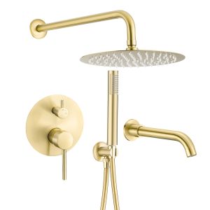 Valaz ducha empotrada de bañera a pared dorado cepillado - 30cm